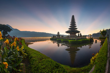 Pura Ulun Danu Bratan, Hindu temple on Bratan lake, one of famous tourist attraction in Bali, Indonesia