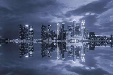 Cityscape Singapore Panoramic Night Concept black and white long exposure