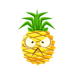 Angry pineapple face. Cute cartoon emoji character vector Illustration