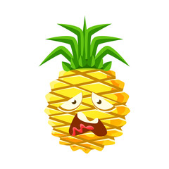 Vexed pineapple face. Cute cartoon emoji character vector Illustration
