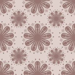 Fototapeta na wymiar Brown seamless pattern. Floral abstract background