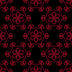 Seamless pattern with flower element. Red and black abstract wallpaper