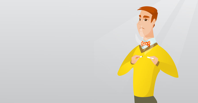 Young man quitting smoking vector illustration.