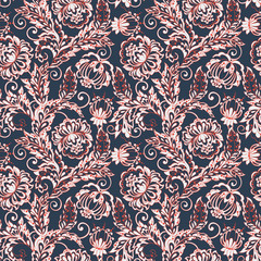 elegance seamless pattern with ethnic flowers, vector floral illustration in vintage style