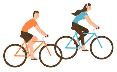 Flat design people riding bicycle