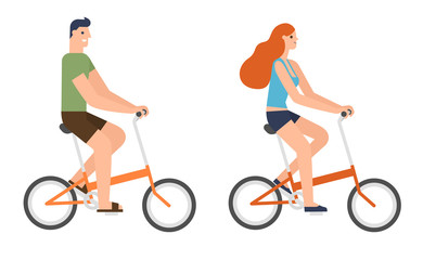 Flat design people riding bicycle