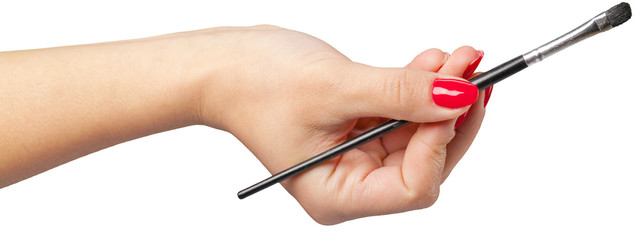 woman hand holding face brush