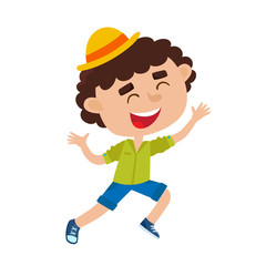Color vector illustration of a boy jumping from joy.