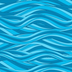 Marine pattern with stylized blue waves in vintage style