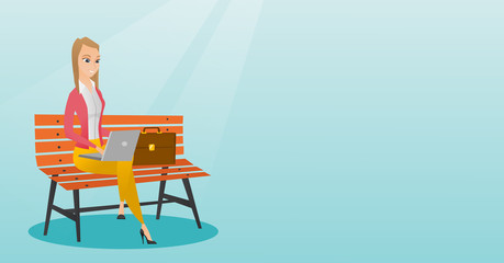 Fototapeta premium Business woman working on laptop outdoor.