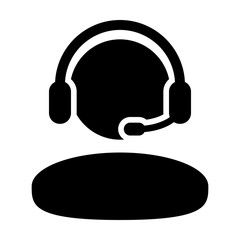 Customer Care Service and Support Icon - Vector Person Avatar with Headphone in Glyph Pictogram illustration