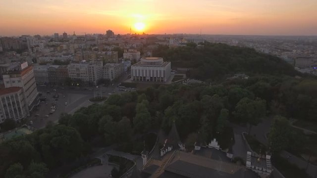 Aerial view beautiful Сastle at sunset European city UHD drone footage