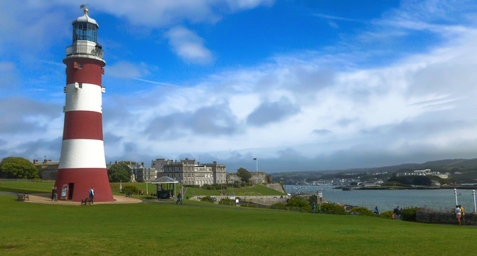 PLYMOUTH, DEVON, U.K. AUGUST, 25, 2014 - Plymouth. Smeatons Tower in Plymouth Hoe, England