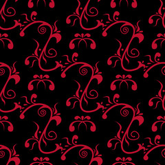 Seamless pattern with flower element. Red and black abstract wallpaper