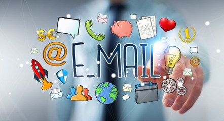 Businessman using manuscript contact text