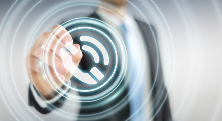 Businessman using hotline customer assistance 3D rendering