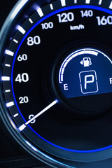 Speedometer and fuel indicator, parking mode