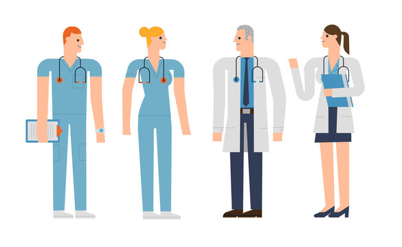 Flat design characters set, doctors and nurses