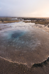 Blue lake at the geyser valley in Iceland