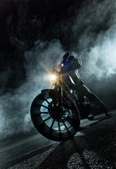 Obraz na płótnie Canvas High power motorcycle chopper at night.