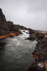 Beautiful waterfall at the Thingvellir national park in Iceland