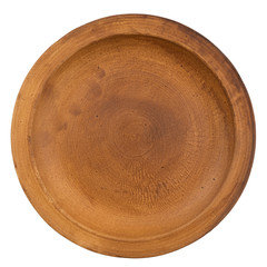  Empty brown plate isolated on white background.