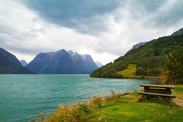 View at fjord. Sea and mountains landscape, Norway