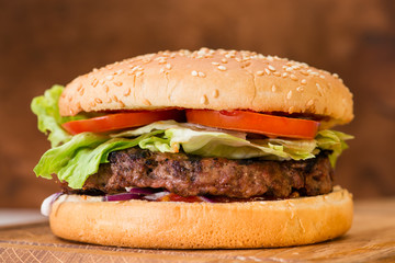 burger with steak closeup