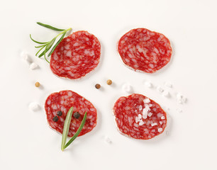 slices of French dry cured salami with spices