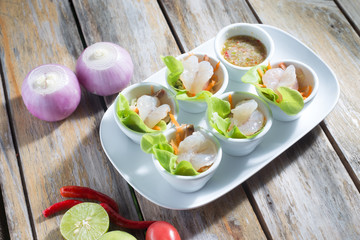 raw Shrimp in spicy salad shrimp in fish sauce