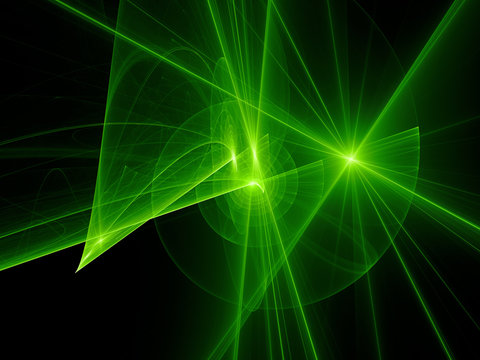 Green glowing spiral trajectories in space, futuristic technology