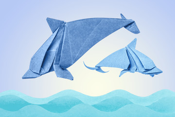 Dolphin origami of paper