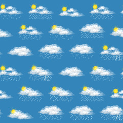 Fototapeta premium Meteorology Seamless Background, Illustrating Various Natural Weather Phenomena, Cloudy, Storm, Snow, Sleet and Hail. Eps10 Contains Transparencies. Vector