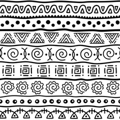 Seamless pattern in ethnic style. Ornamental element African theme. Set of seamless vintage decorative tribal border. Traditional African pattern background with tribal elements form.