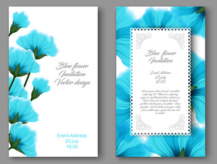 Vector botanical vertical banners with blue flower. Design for natural cosmetics, health care products. Can be used as greeting card or wedding invitation. Set floral vintage card.