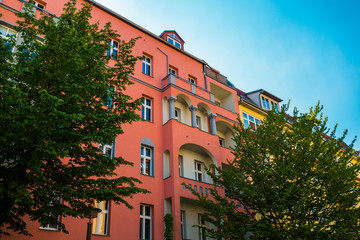 beautiful red apartment house at berlin