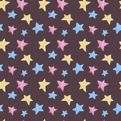 Watercolor illustrations of stars. Cute seamless pattern.