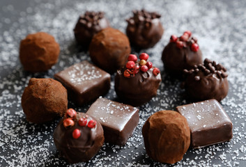 Truffles on sugary background
