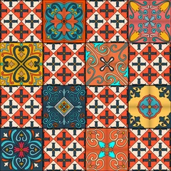 Deurstickers Marokkaanse tegels Naadloos patroon met Portugese tegels in talavera-stijl. Azulejo, Marokkaanse, Mexicaanse ornamenten.