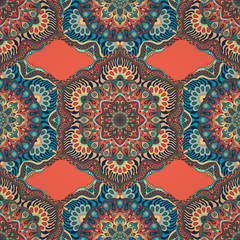 Ornate floral seamless texture, endless pattern with vintage mandala elements.