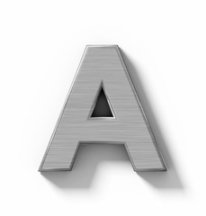 letter A 3D metal isolated on white with shadow - orthogonal projection