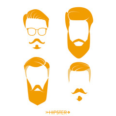 Set of hipster man haircuts, beards, mustaches. Simple design for logo, silhouette. Vector illustration.