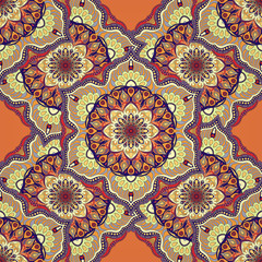 Ornate floral seamless texture, endless pattern with vintage mandala elements.