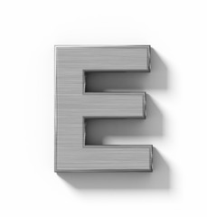 letter E 3D metal isolated on white with shadow - orthogonal projection