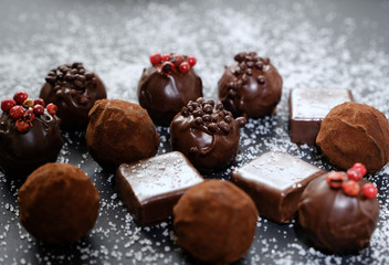 Truffles on sugary background