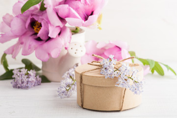 Peonies and lilac flowers