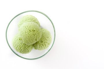 green tea matcha ice cream isolated on white background
