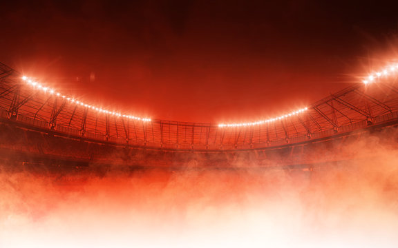 soccer stadium on red steam background