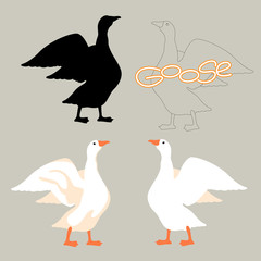 goose vector illustration style Flat black silhouette set