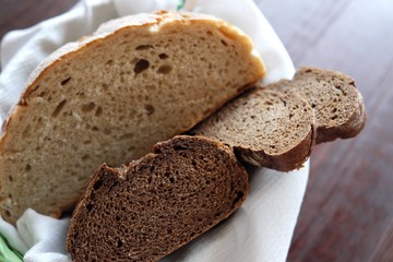 Basket of fresh white and black bread 